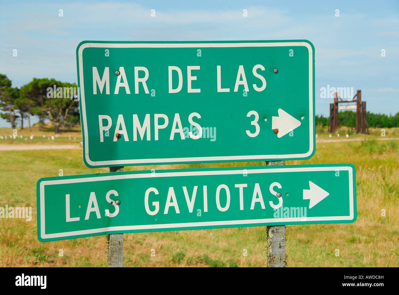 Street sign near Mar de las Pampas, Buenos Aires province, Argentina Stock Photo