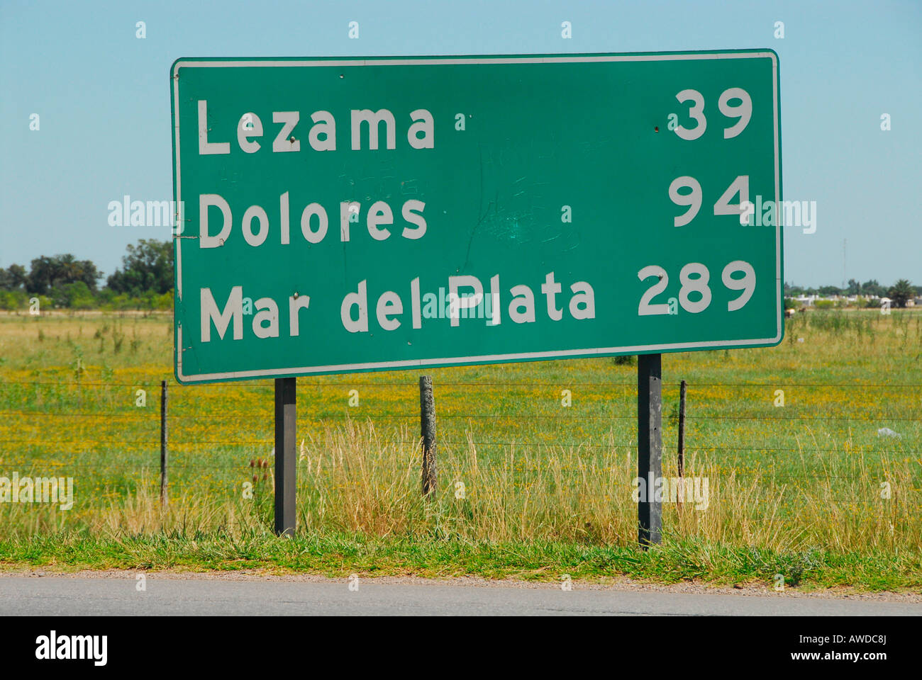Street sign near Dolores, Buenos Aires province, Argentina Stock Photo