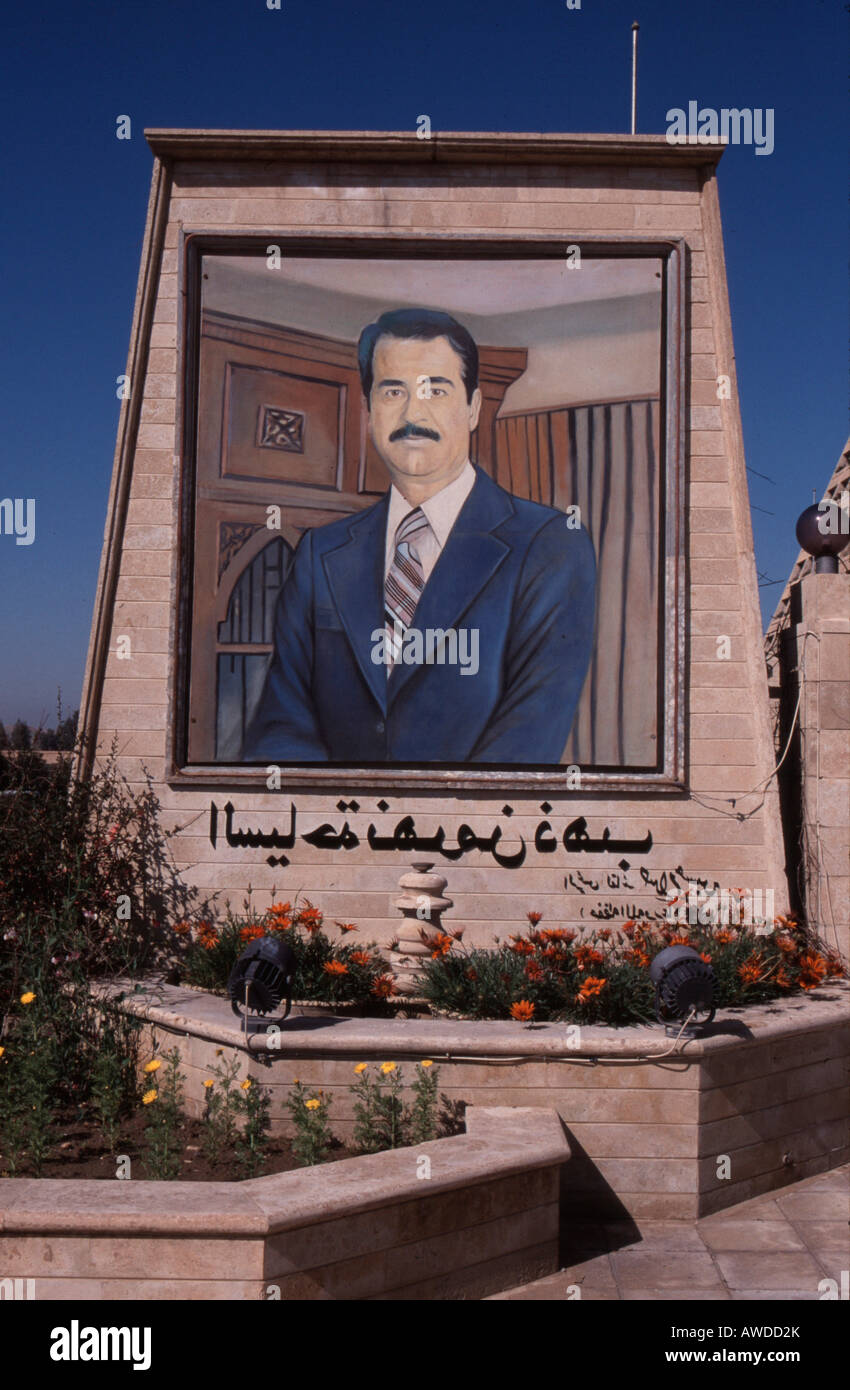 Wall mural depicting Saddam Hussein prior to its demolition, Mosul, Iraq, Middle East, Asia Stock Photo