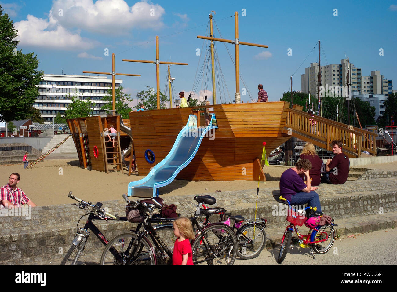 Ship on a playground, Bremen Vegesack, Germany Stock Photo