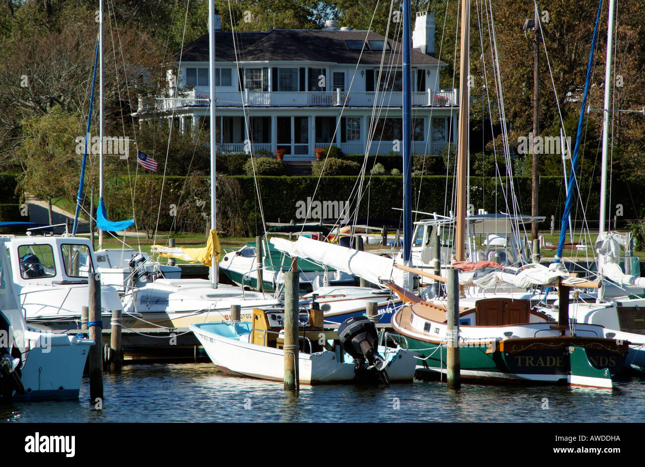 Luxury house on Bellport marina Long Island New York USA Stock Photo