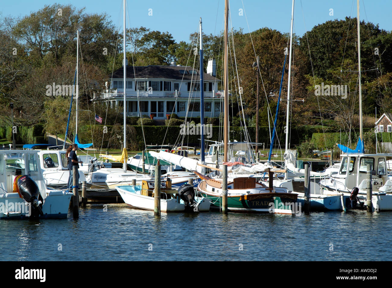 Luxury house on Bellport marina Long Island New York USA Stock Photo