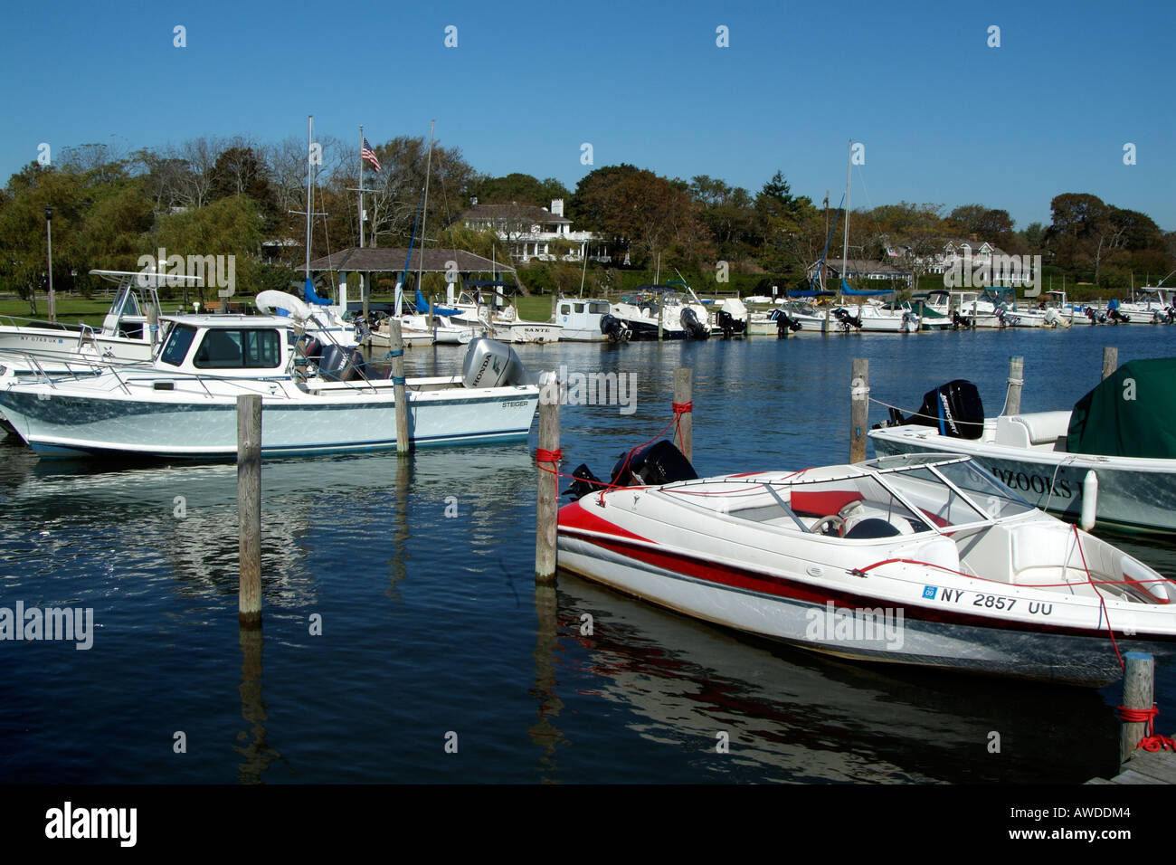 Luxury house on Bellport marina Long Island New York USA Stock Photo
