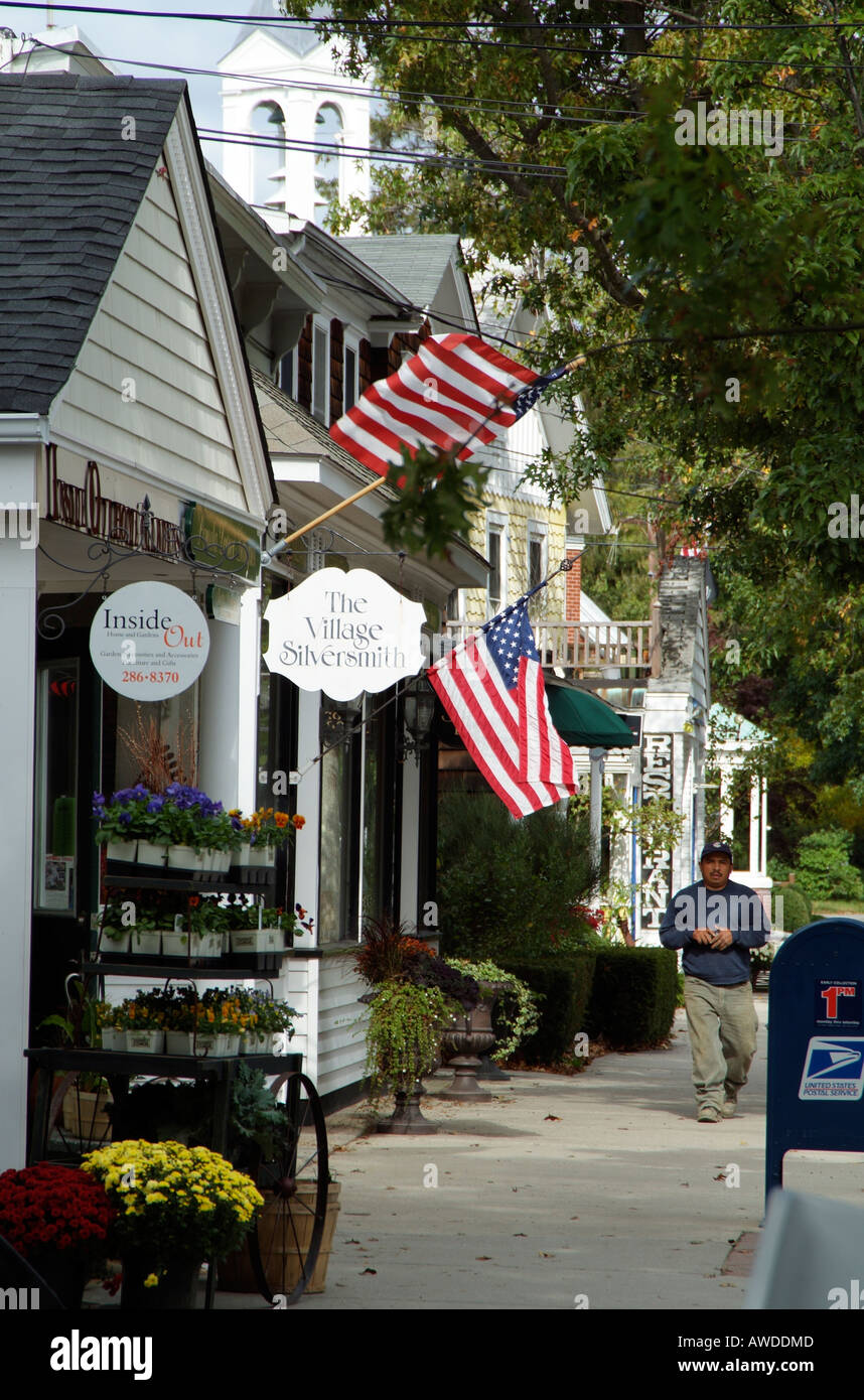 Main Street in the small town of Bellport on Long Island New York USA