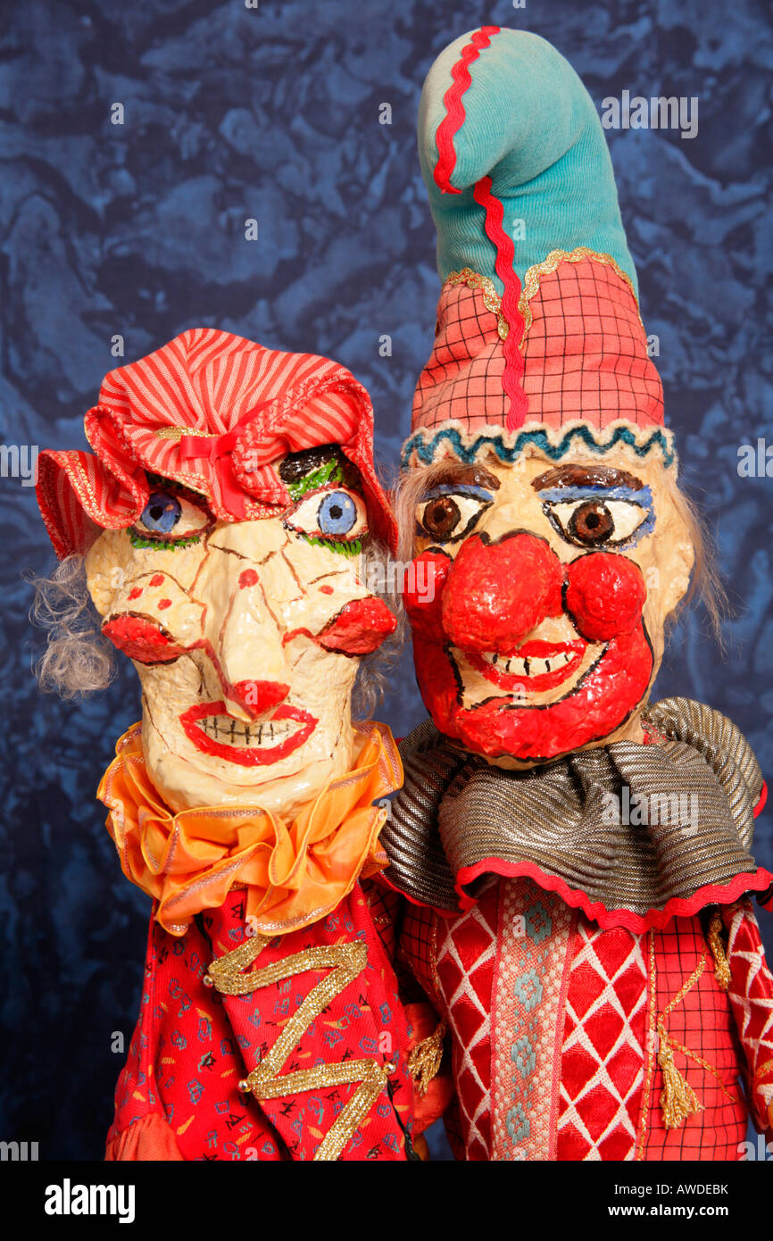 Traditional Punch and Judy hand puppets from  Punch and Judy puppet show. Stock Photo