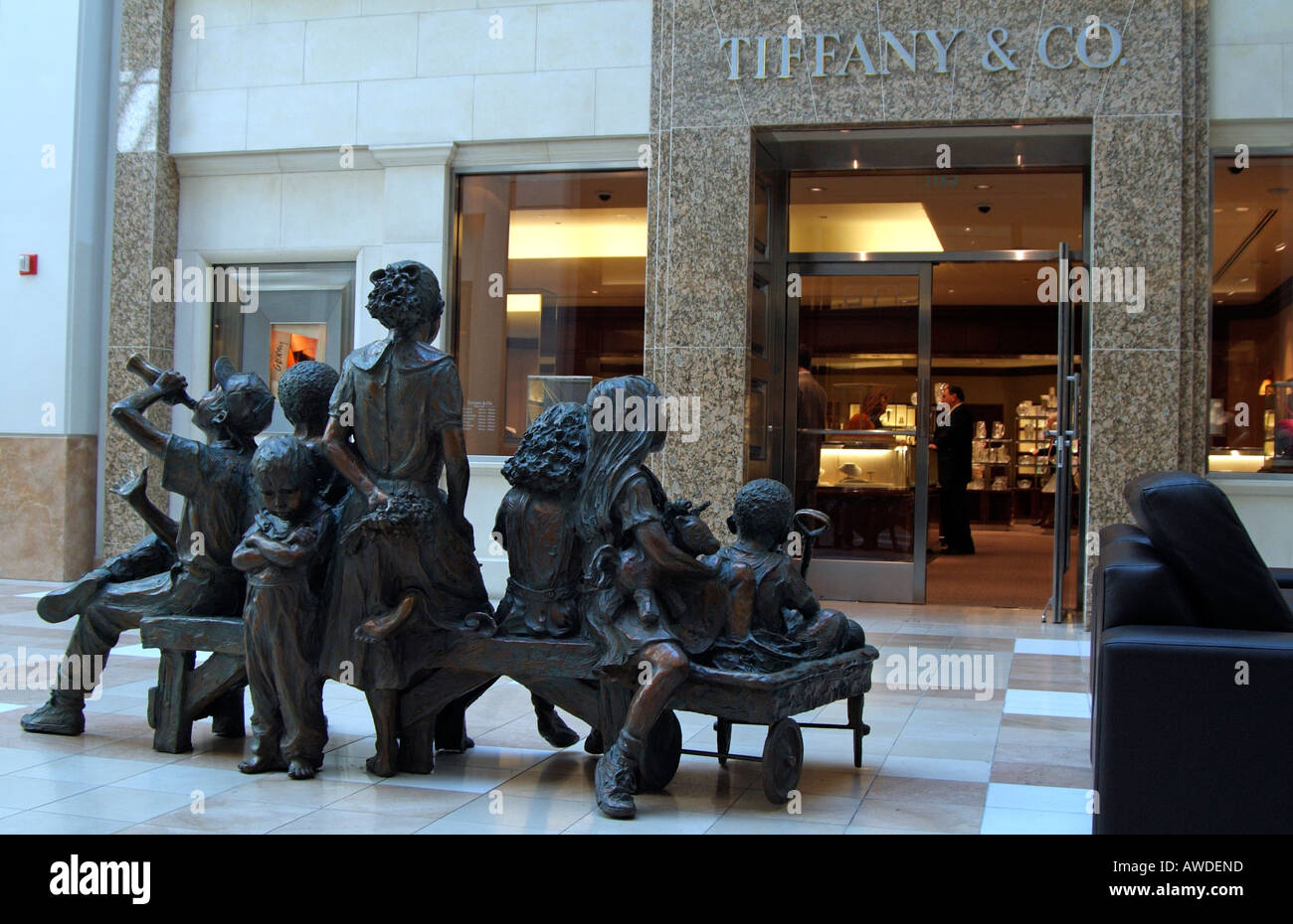 Bronze sculpture of children in a shopping mall outside the famous Tiffany store White Plains New York USA Stock Photo Alamy