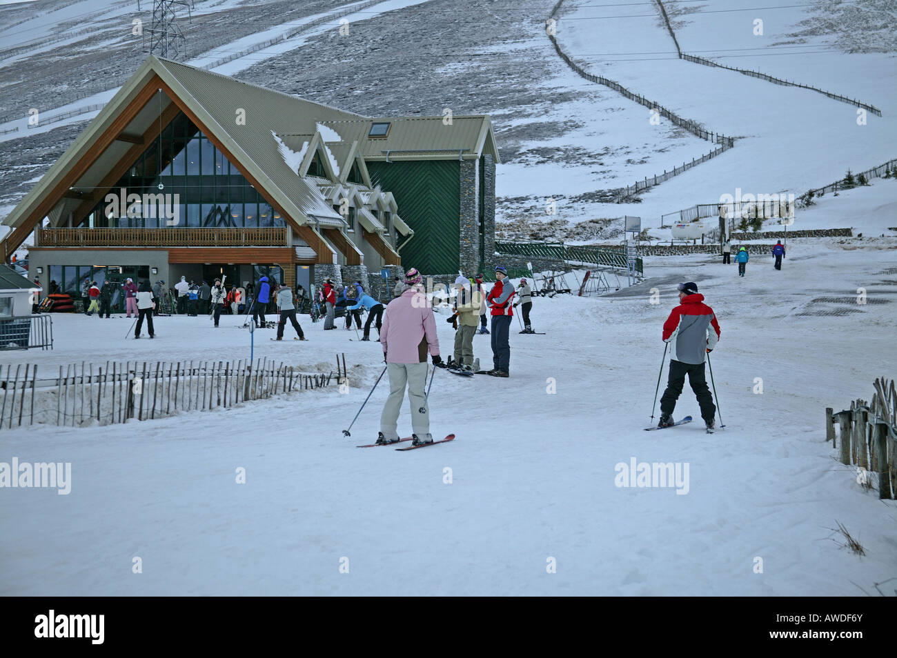 Skiers near the Lecht Ski and Activity Centre, Cairngorms ...