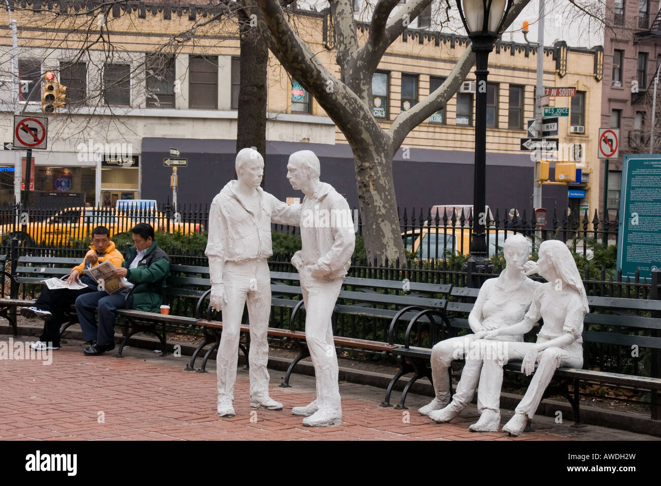 Gay Pride sculpture by Segal in Sheridan Square Park, Christopher Street, New York Stock
