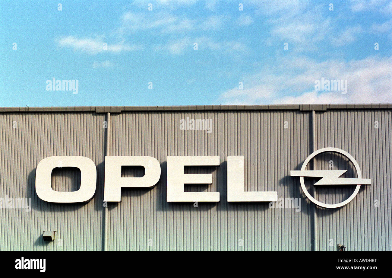 The logo of Opel on the factory building in Gliwice, Poland Stock Photo ...