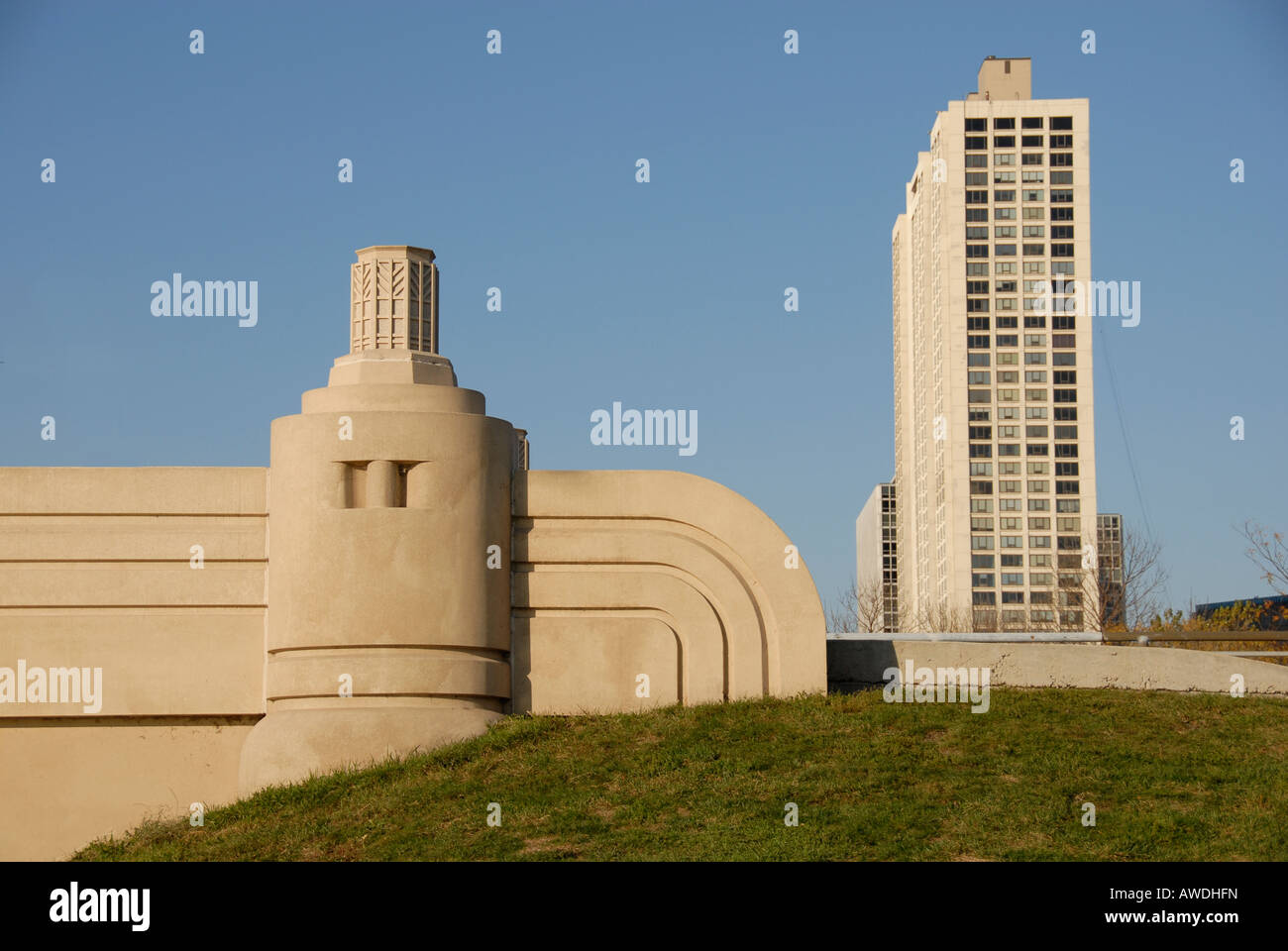Art Deco style bridge detail on Lake Shore Boulevard, Chicago, Illinois