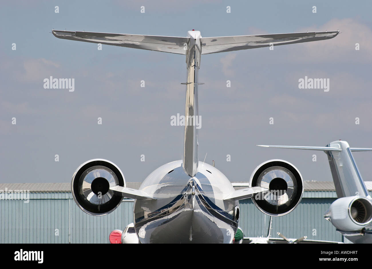 Twin jets from rear of plane Stock Photo Alamy