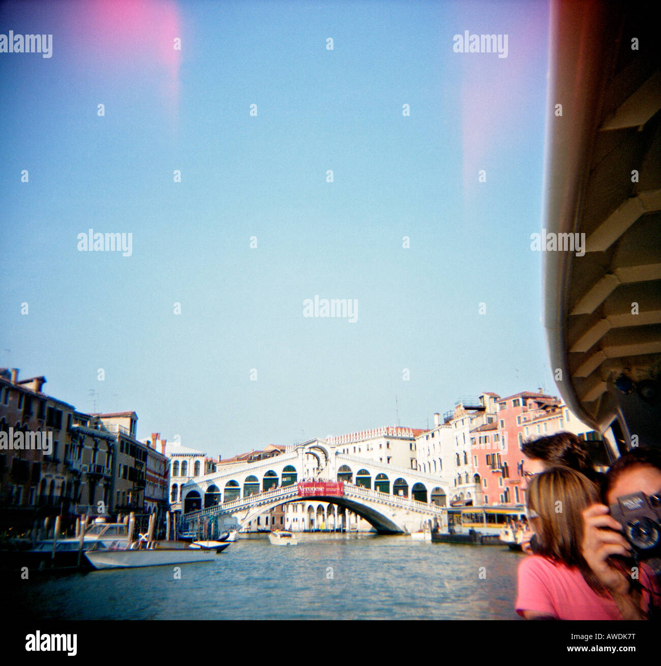 The rialto bridge photographed from boat in the grand canal hi-res ...
