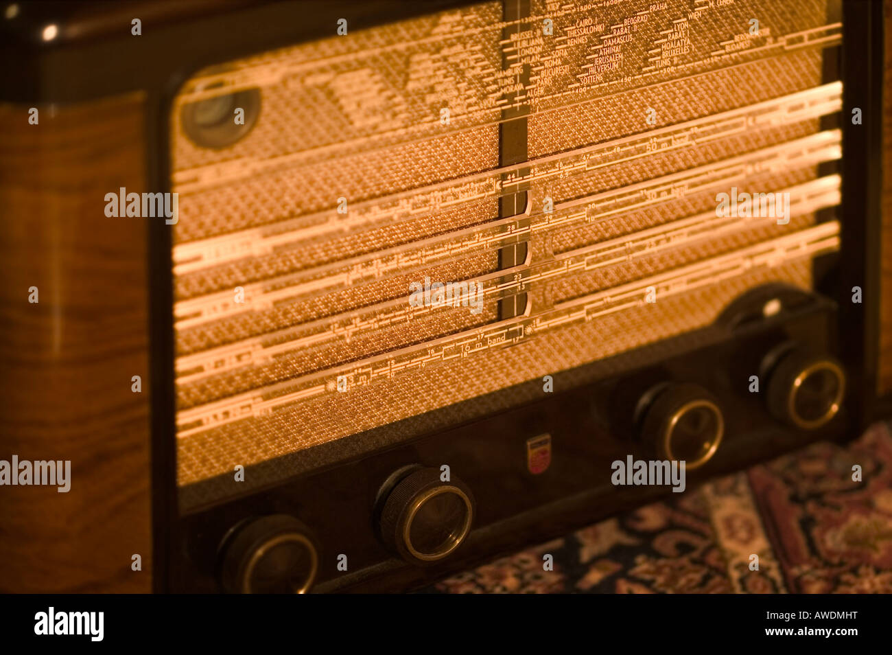 old radio music retro vintage gold technology brown antique rock style communication wave equipment classic sound buttons Stock Photo