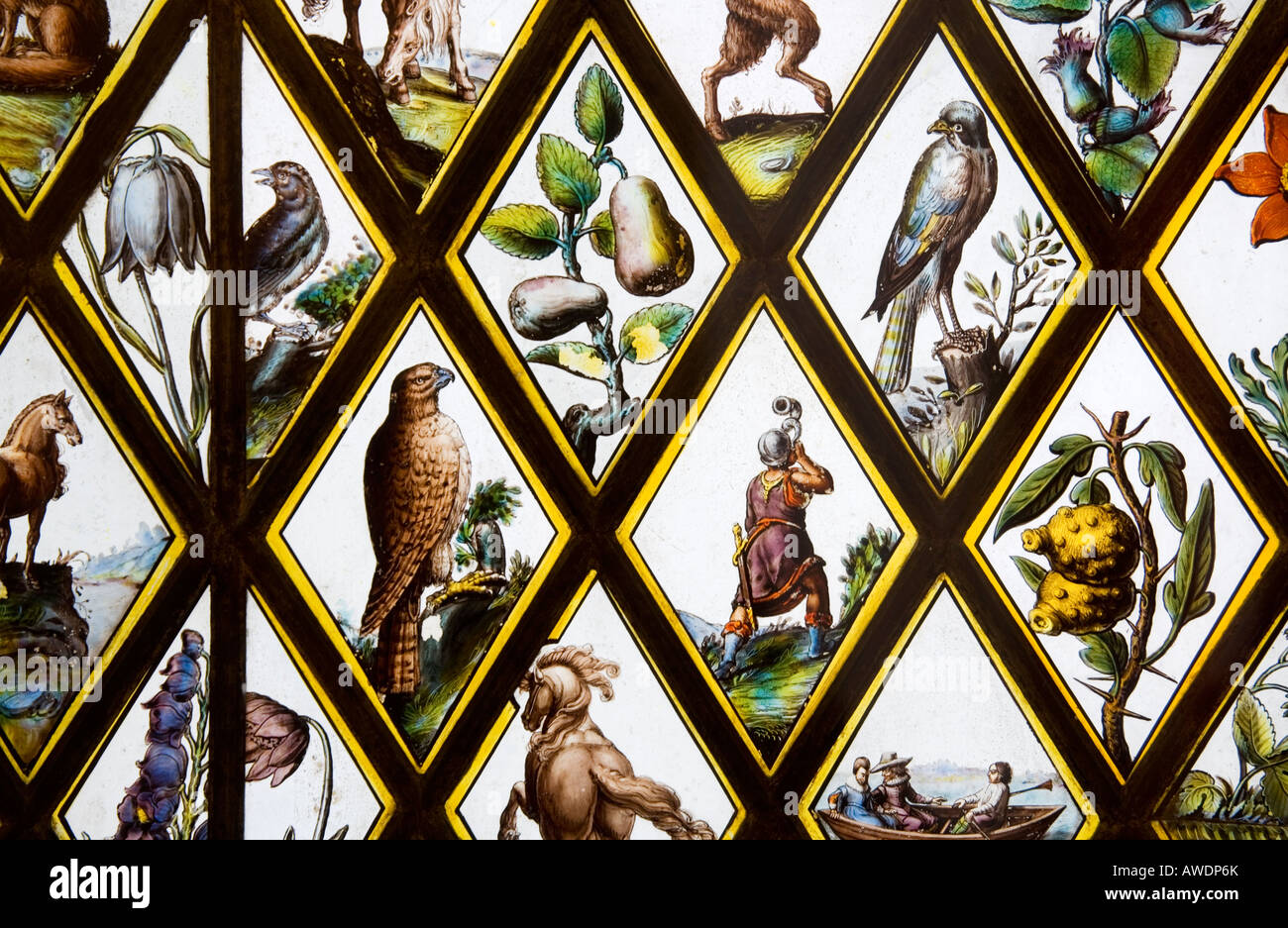 Part of the 17th century painted glass window by Abraham van Linge at Lydiard House, Swindon, Wiltshire, UK Stock Photo