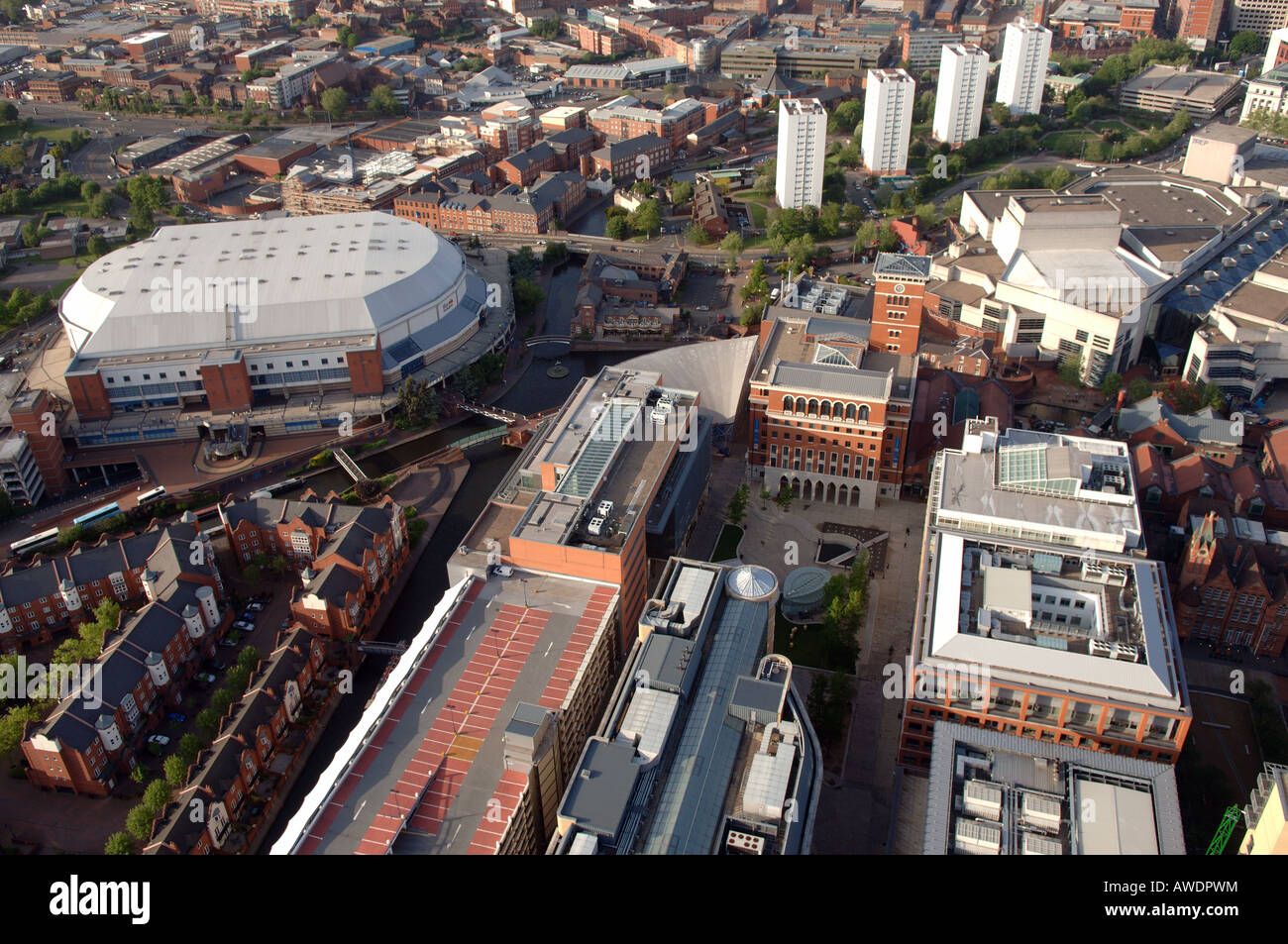 Birmingham City centre with sports arena from the air Stock Photo - Alamy