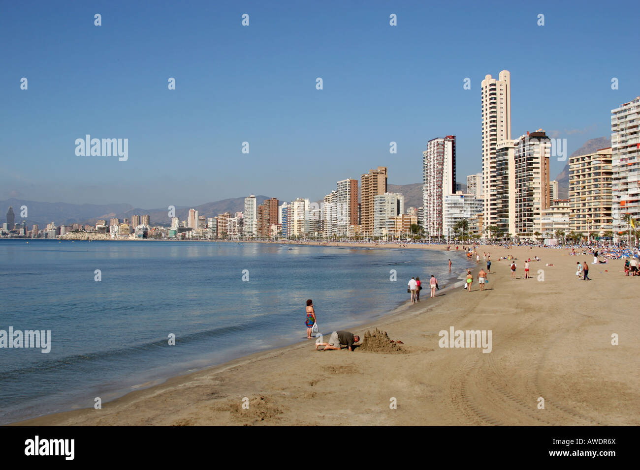 Sea front on Levante beach in the new town of Benidorm in Spain Stock