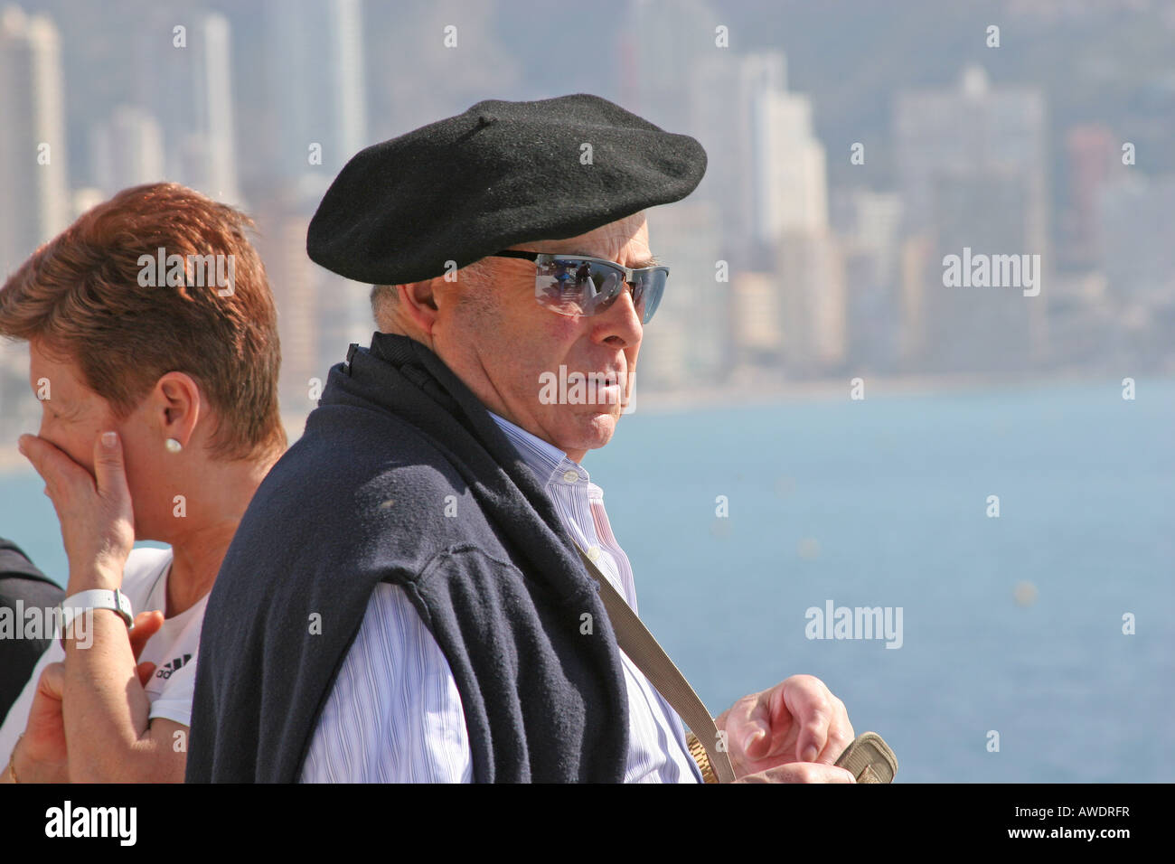 Close shot of man wearing large beret in Benidorm, Spain Stock Photo - Alamy