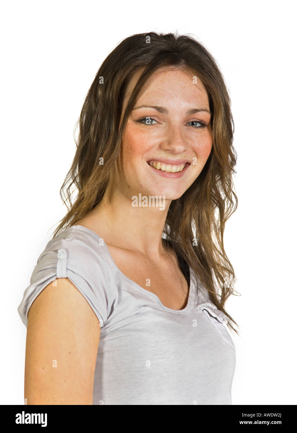 Portrait of a woman with brown hair Stock Photo - Alamy