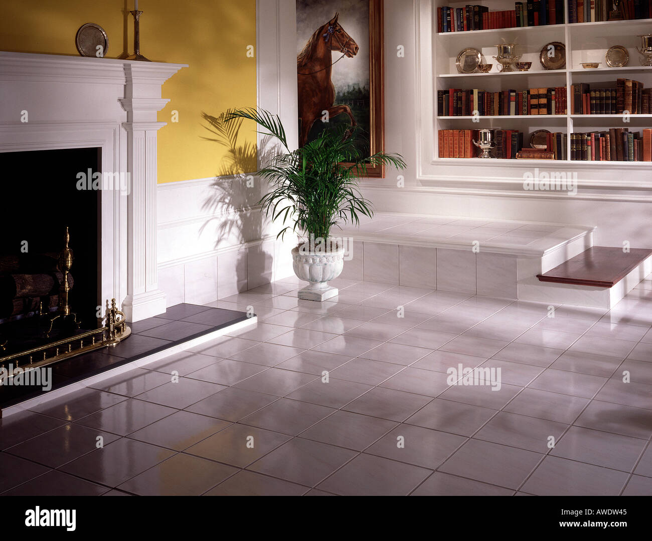 interior room ceramic tile floor flooring metro style styling Stock ...