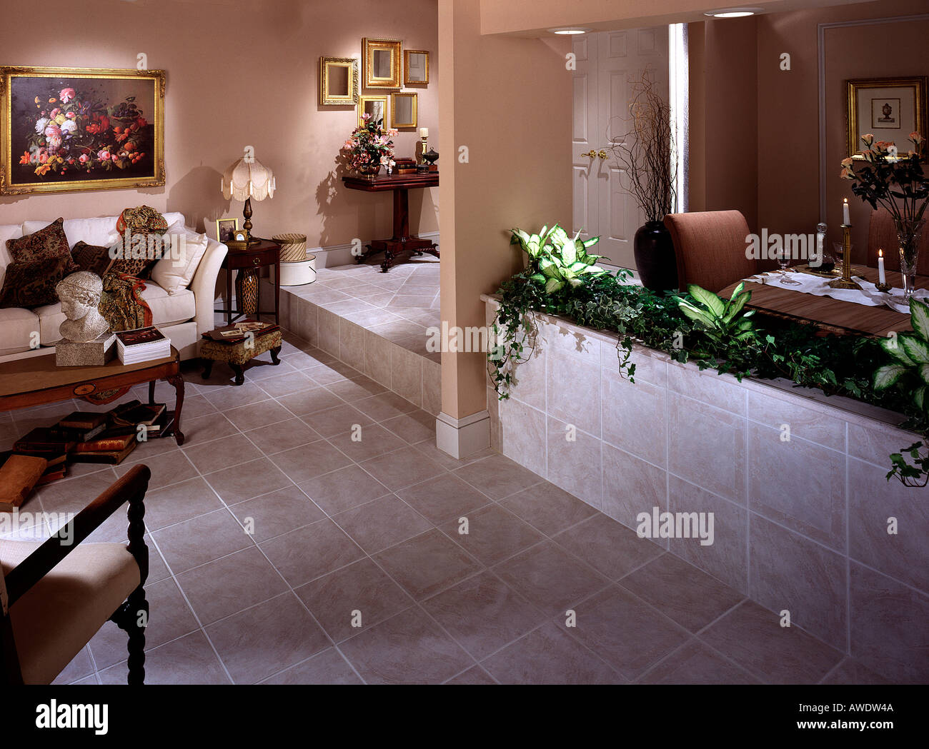interior room ceramic tile floor flooring metro style styling Stock ... - Penthouse Tile Flooring Ergonomic Design