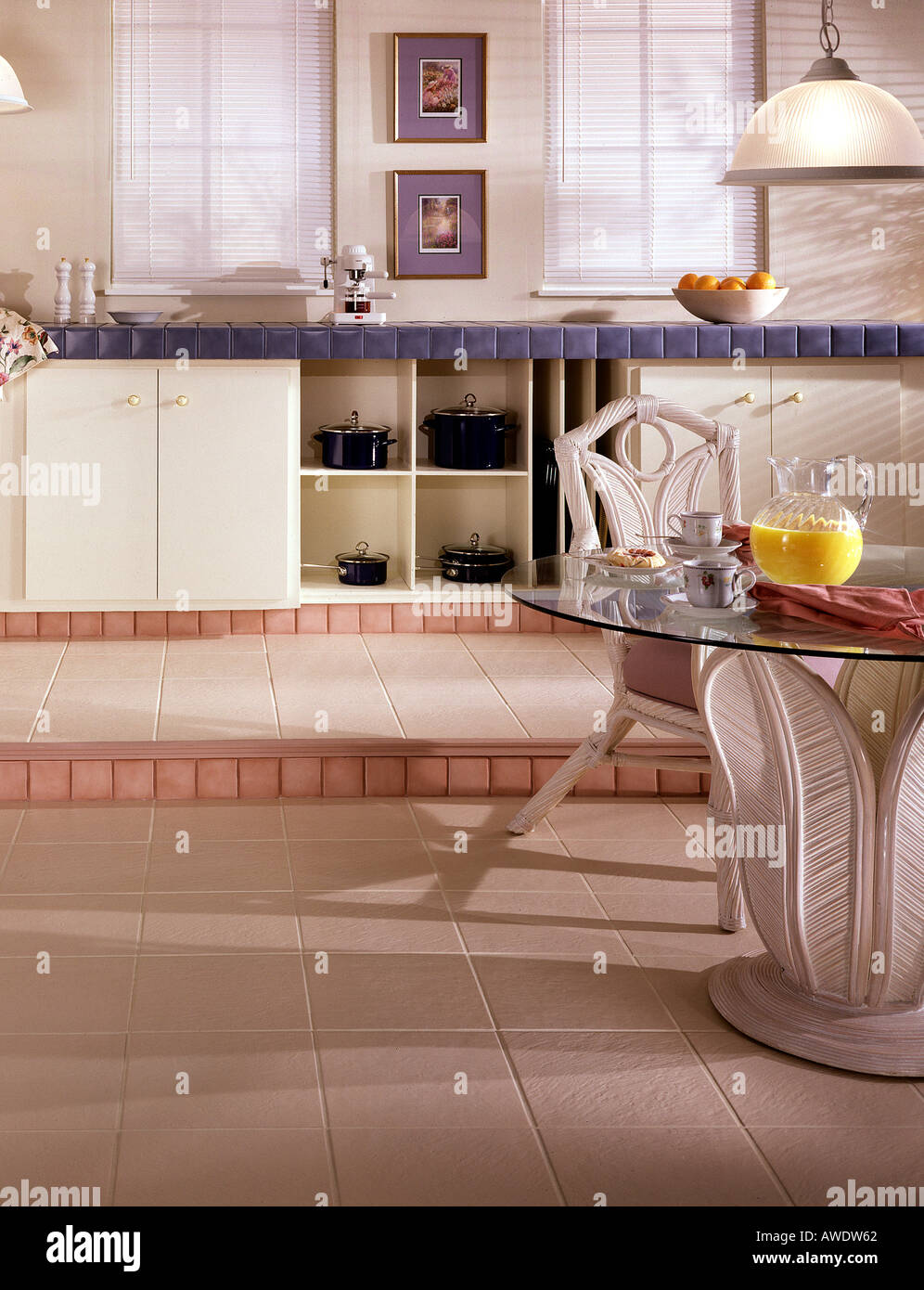 interior room tile flooring breakfast area kitchen metro style styling ...