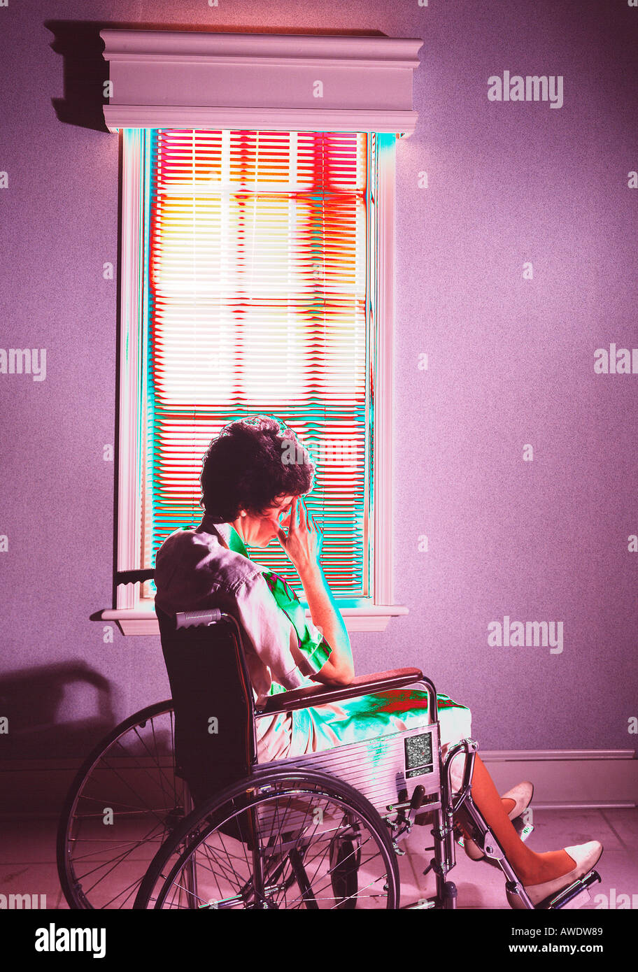 1 one female patient in wheelchair copy space Stock Photo
