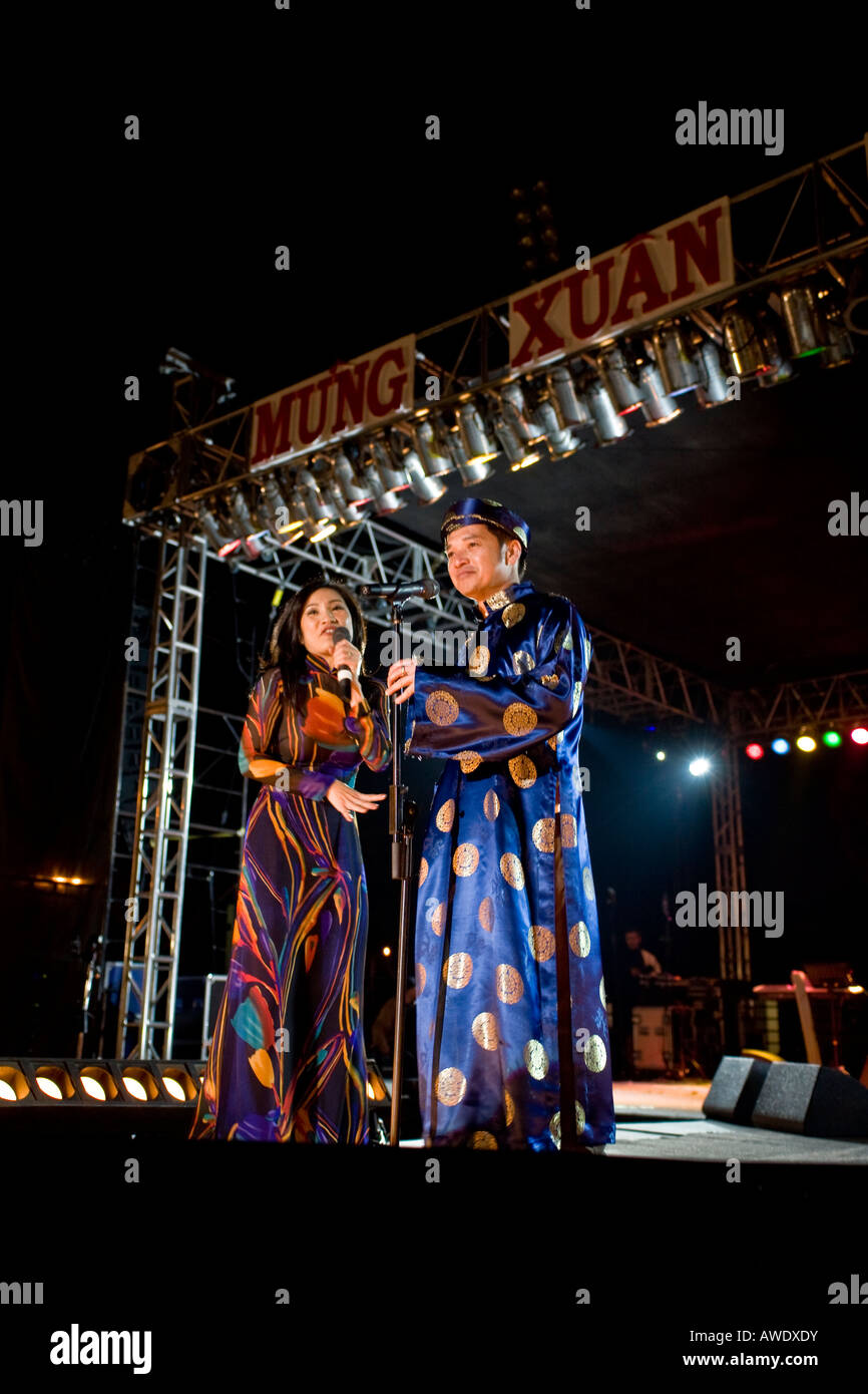 Vietnamese couple perform a domestic comedy act Stock Photo