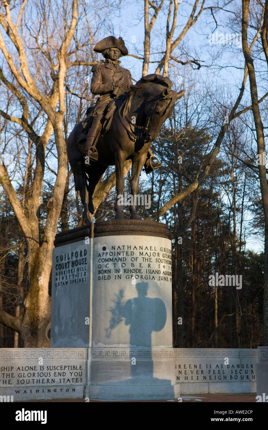 Statue and monument to General Nathanael Greene who fought in the Revolutionary War Guilford Courthouse NMP, Greensboro, NC Stock Photo