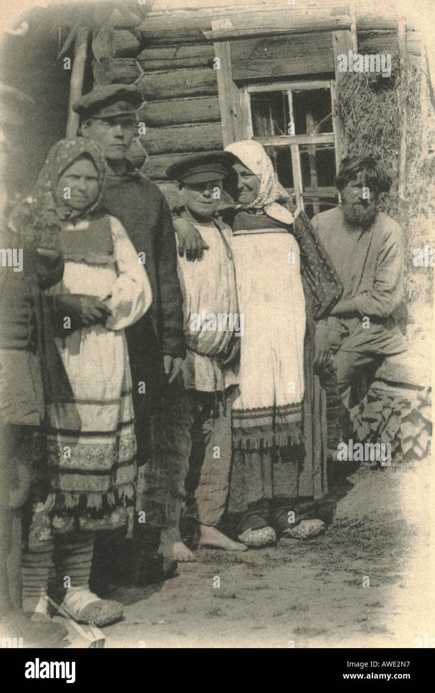 Russian picture postcard of a family postally used 1899 Stock Photo