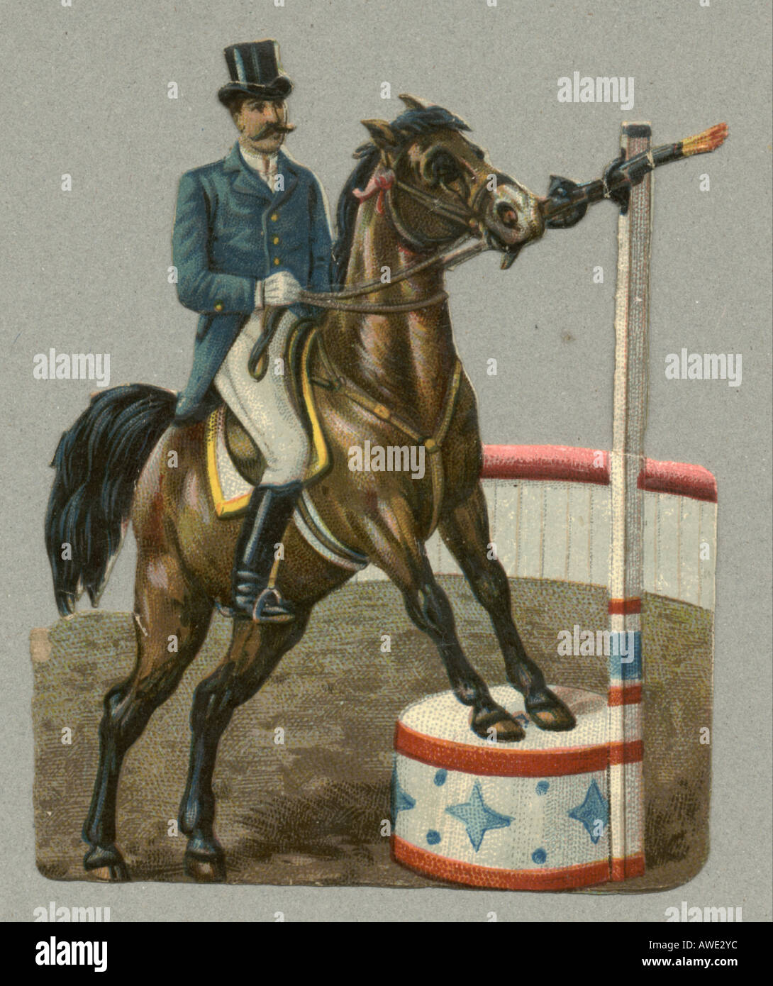 Chromolithographed die-cut scrap of a circus act circa 1880 Stock Photo