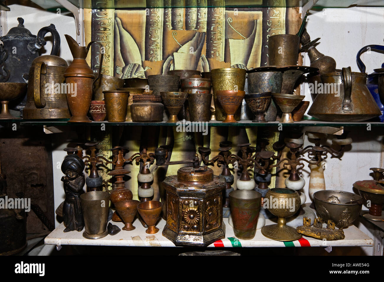 Selection of items for sale in a market stall in Souk Naama Bay Sharm el Shiekh Egypt Stock Photo