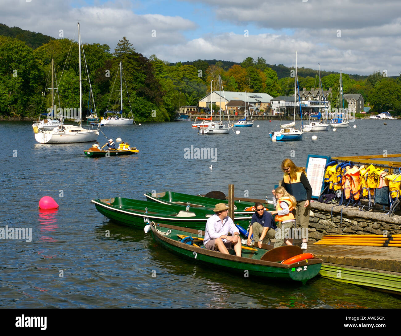 Rowing boats for hire at Fell Foot Park, Lake Windermere, Lake District National Park, Cumbria
