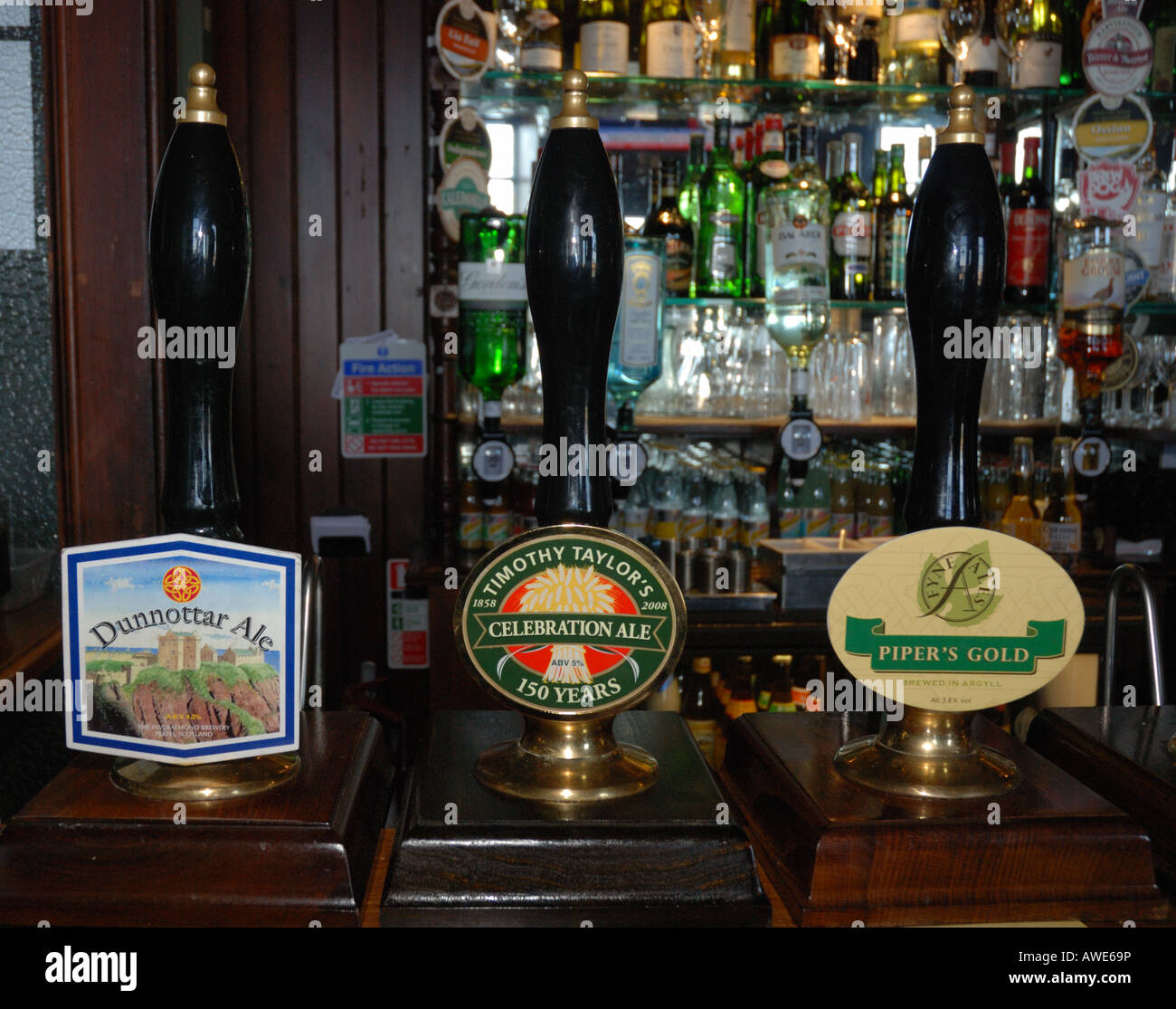 Three handpumps at traditional pub Stock Photo