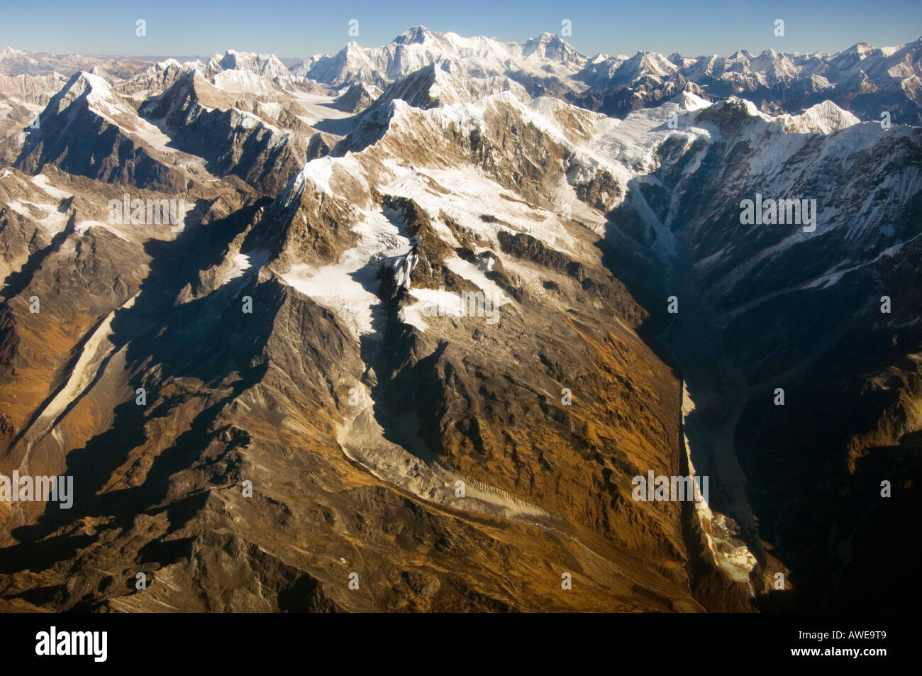 flying over the himalayan mountain range with BUDDHA AIR  bird´s eye view Kathmandu NEPAL ASIA Stock Photo