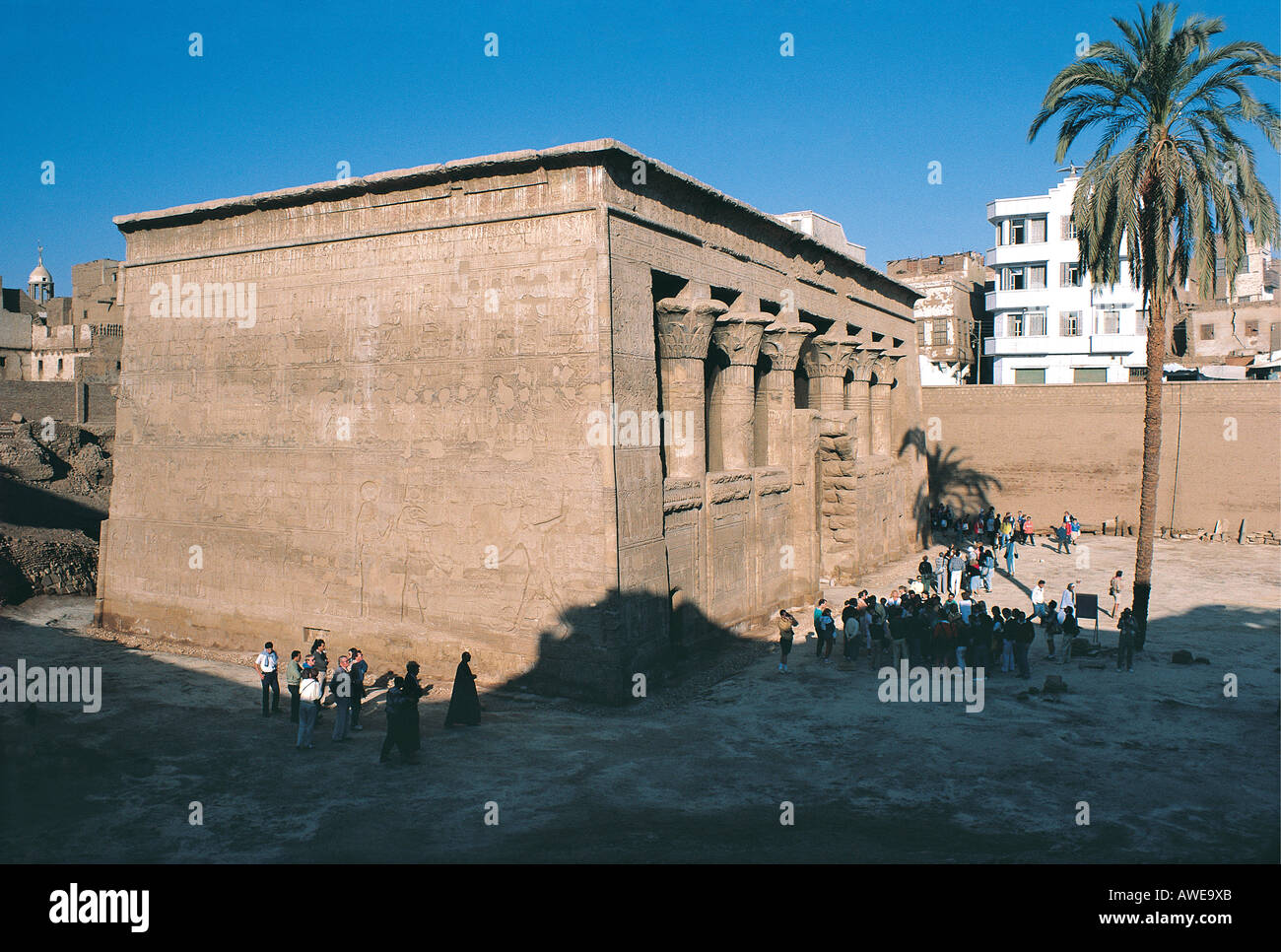 The sunken Temple dedicated to the ram headed God Khum at Esna on the banks of the river Nile Egypt Stock Photo