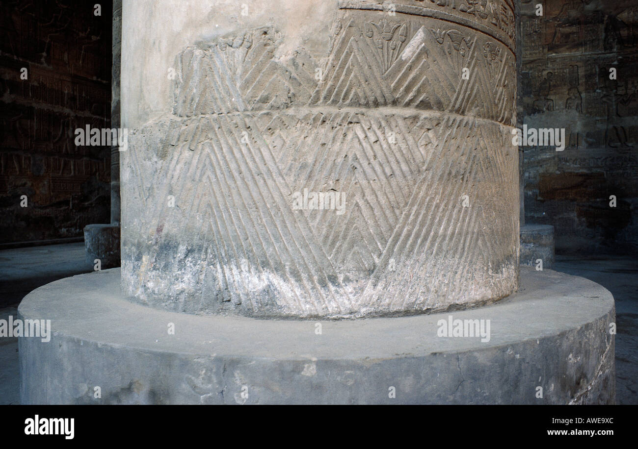 Pillar showing salt damage caused by rising water levels at the sunken temple of Esna Egypt Stock Photo