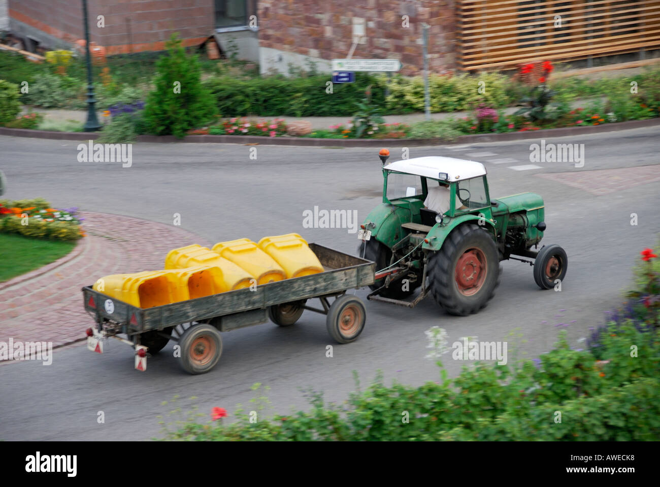 'Delivering grape bins for the harvest, Equisheim' Stock Photo