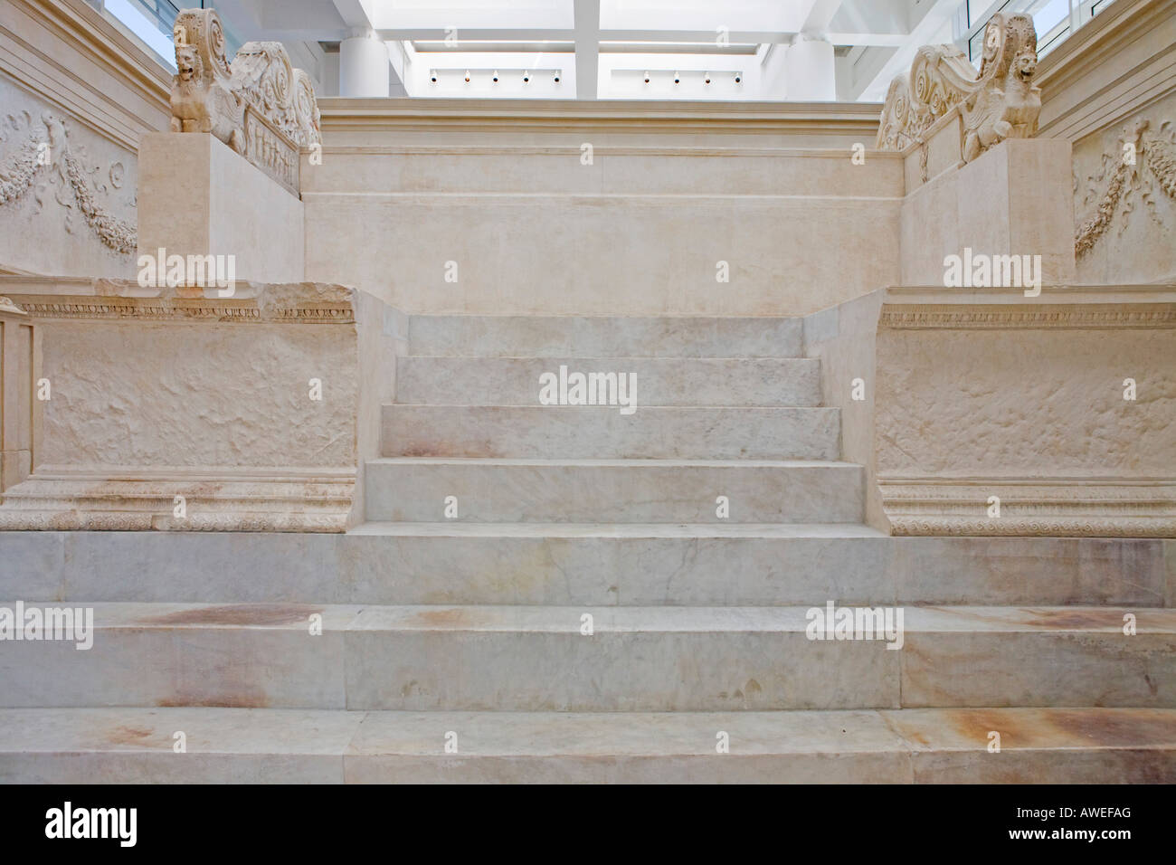 Stairs leading to the altar in Ara Pacis Augustae, Rome, Italy, Europe Stock Photo