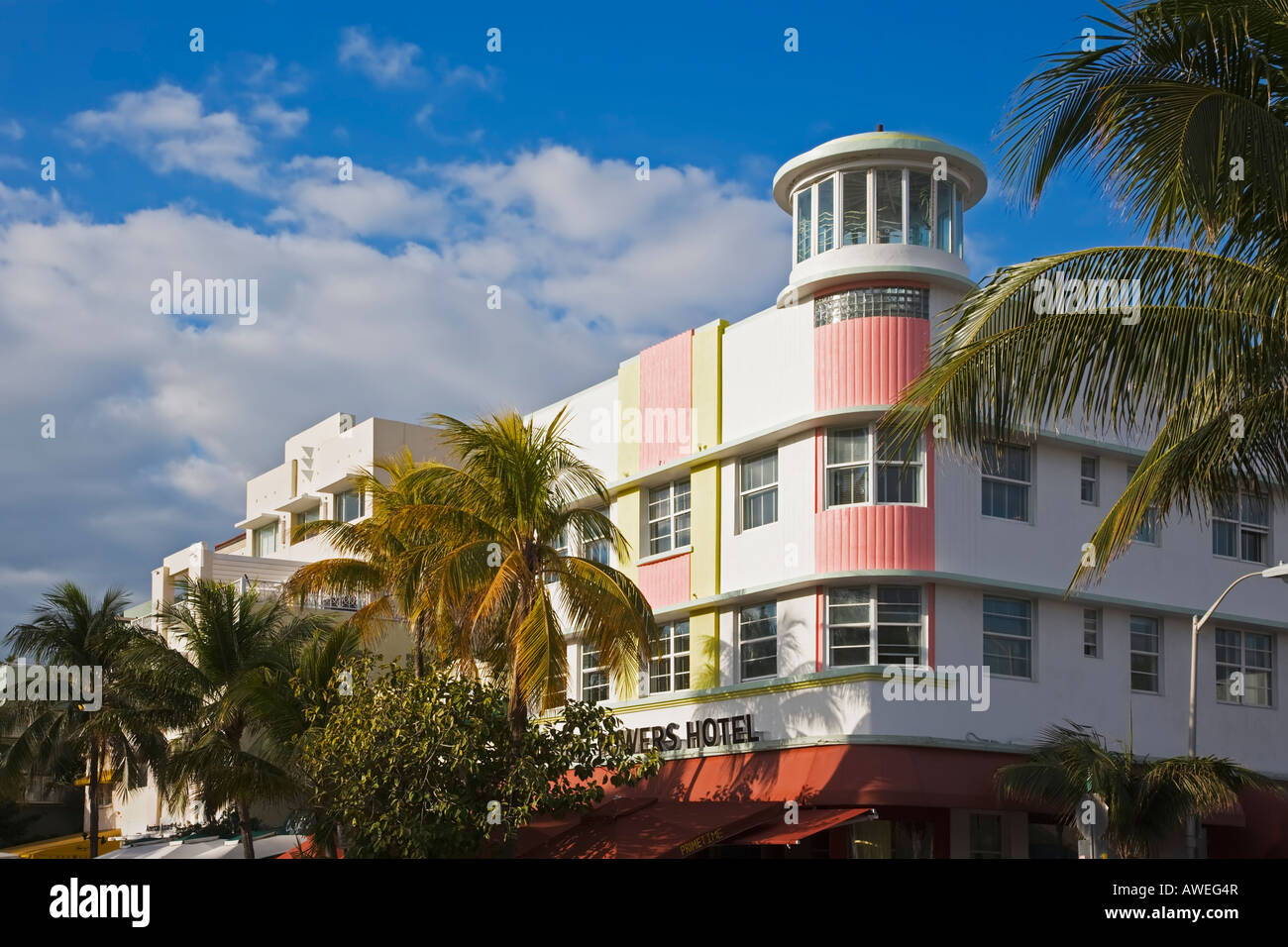 The famous art deco district of Ocean Drive in South Beach Miami Florida United States Stock Photo