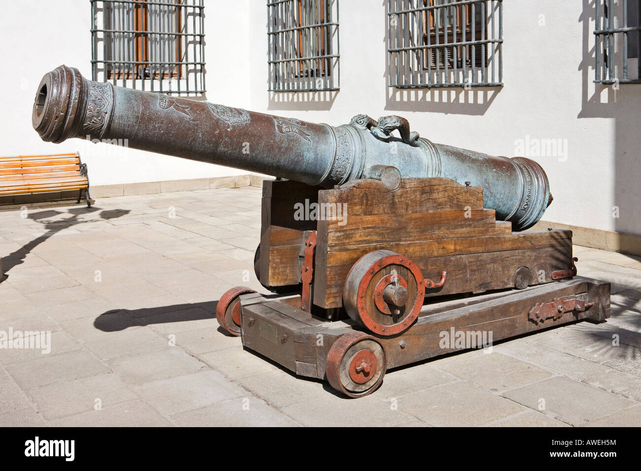 Old cannon at the governmental palace La Moneda, Santiago de Chile, Chile, South America Stock Photo