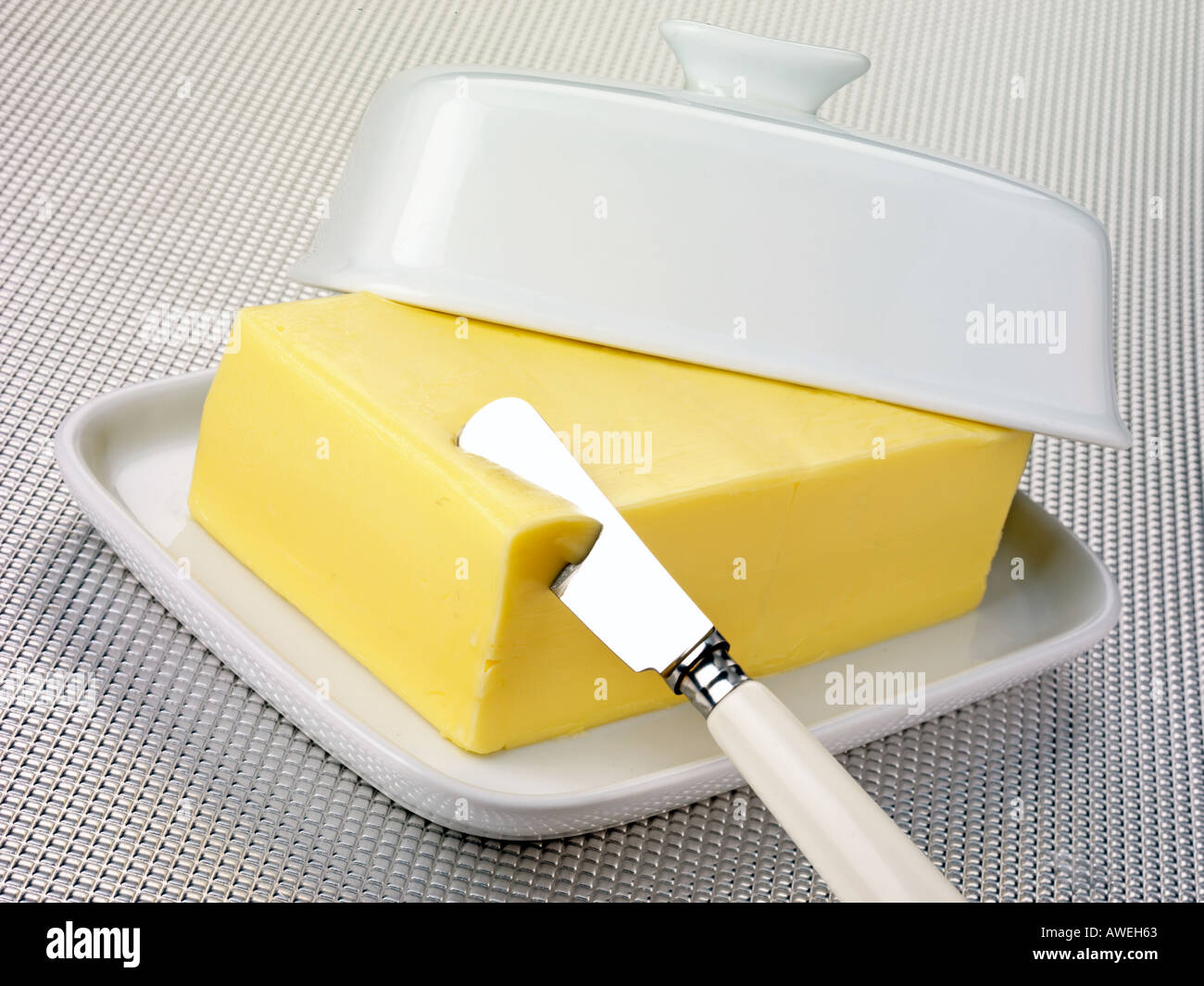 BUTTER DISH WITH KNIFE Stock Photo Alamy