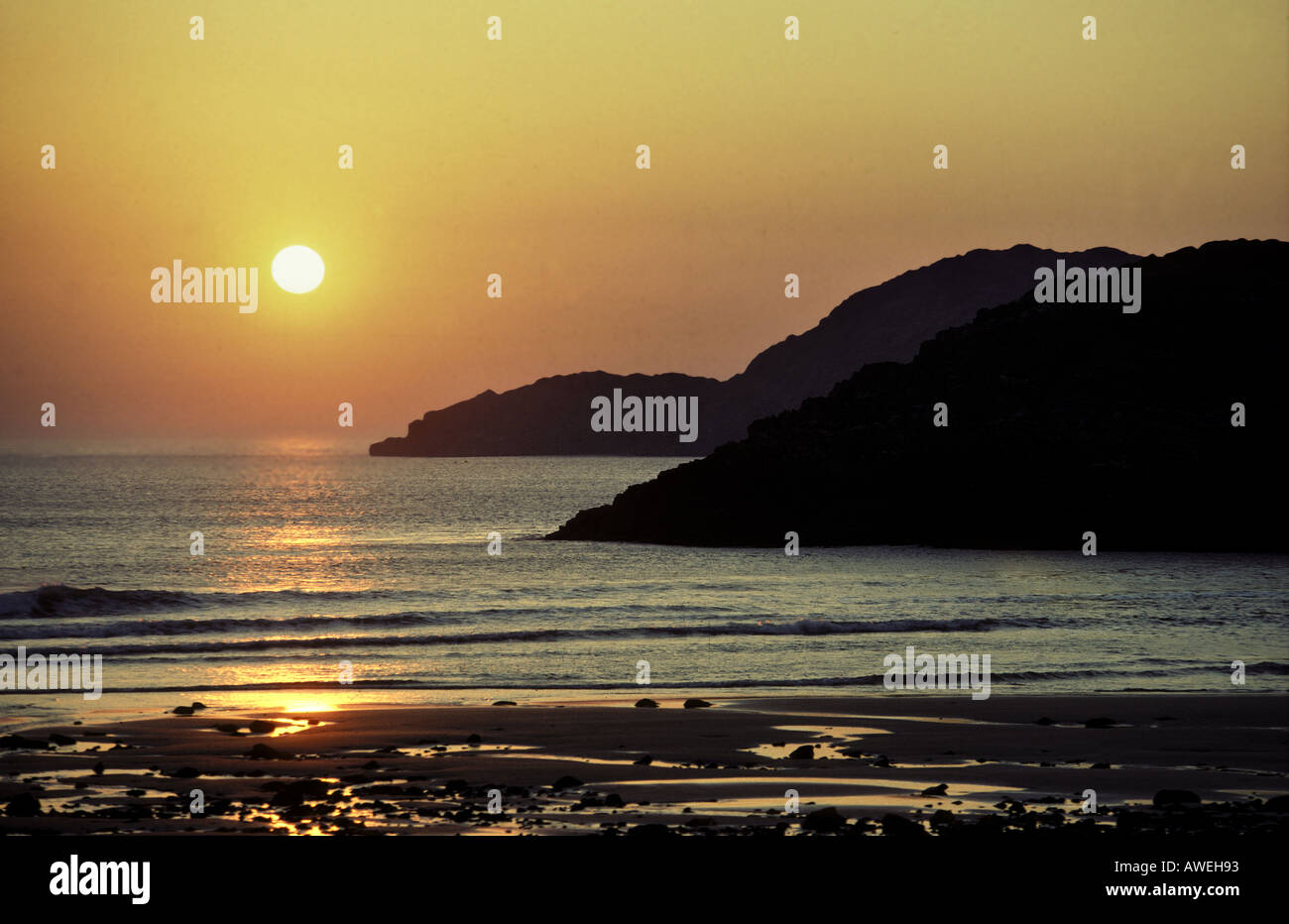 Sunset at Whitesands Bay in West Wales on the Pembrokeshire Coast Path Stock Photo