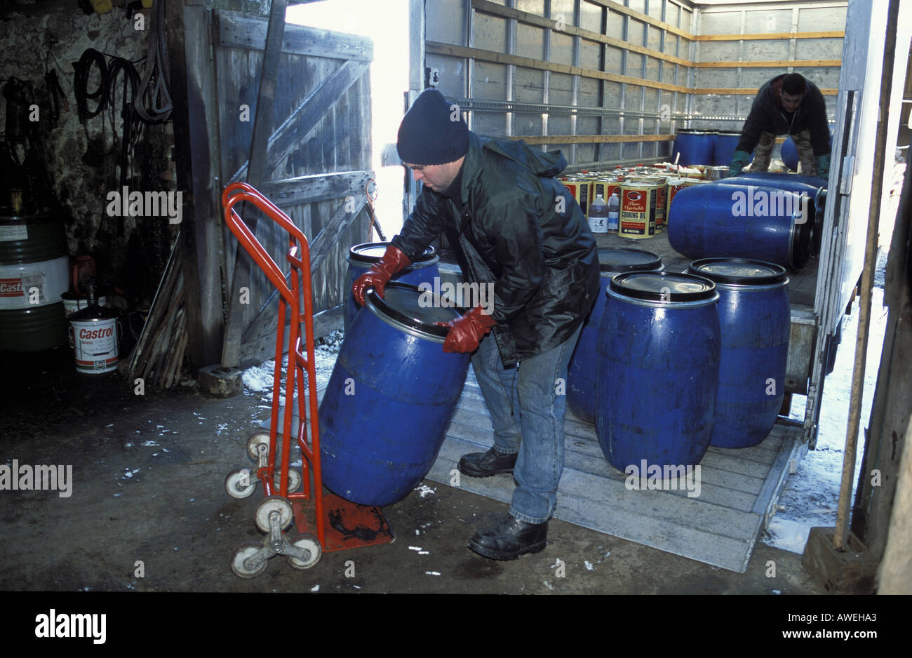 Used Cooking oil being unloaded at Bank Farm in Aldington Kent to be turned into Bio Diesel Stock Photo