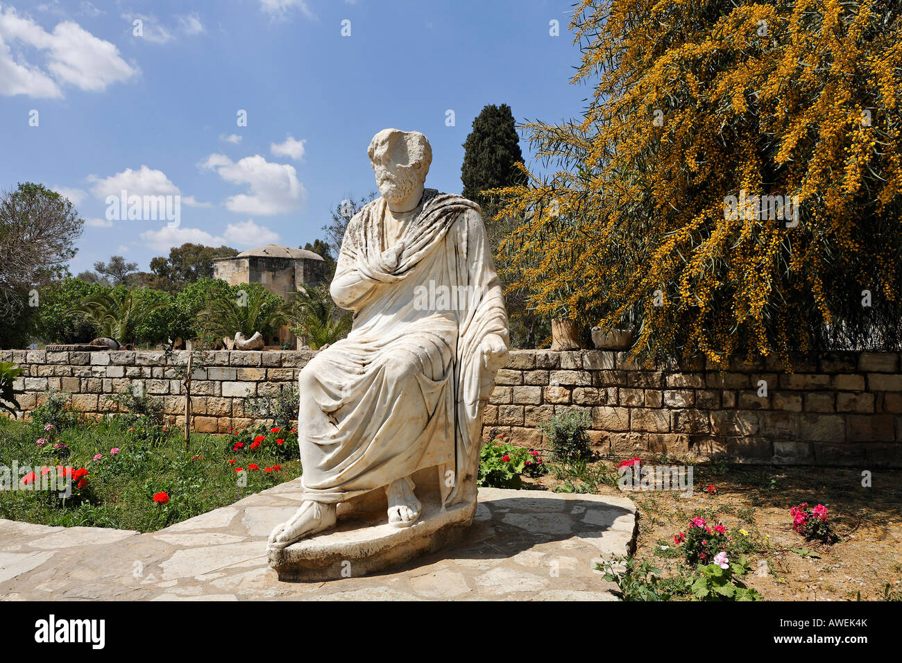 Statue of philosopher in front of the museum in Gortys. Crete, Greece, Europe Stock Photo