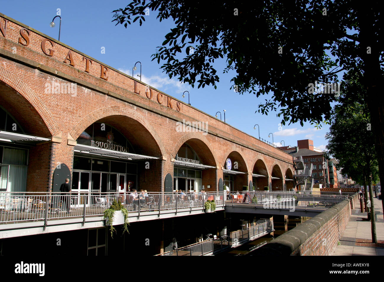 Manchester Deansgate Locks cafes and bars in railway viaduct arches