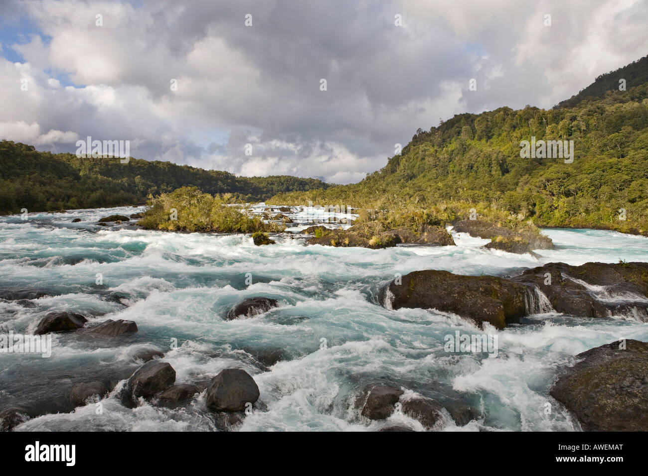 Rapids, Petrohué River, Vicente Pérez Rosales National Park, Region de los Lagos, Chile, South America Stock Photo