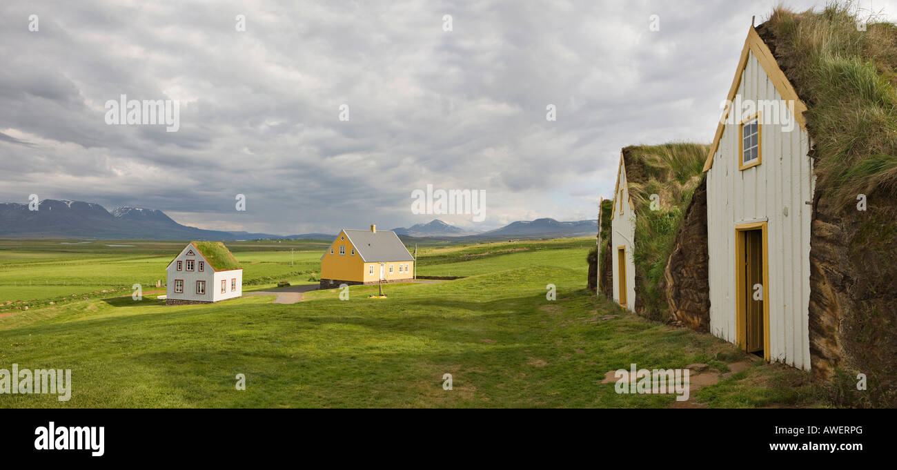 Peatwalled houses, Glaumbaer Farm Museum, northern Iceland, Iceland, Atlantic Ocean Stock Photo