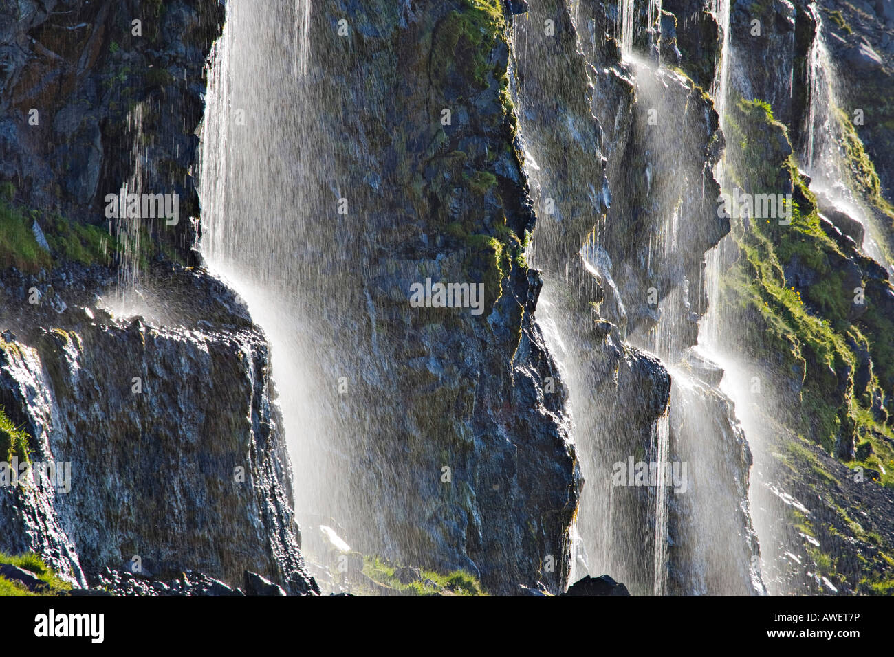 Row of waterfalls, Snaefellsness Peninsula, Iceland, Atlantic Ocean Stock Photo