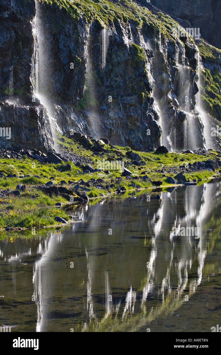 Row of waterfalls, Snaefellsness Peninsula, Iceland, Atlantic Ocean Stock Photo
