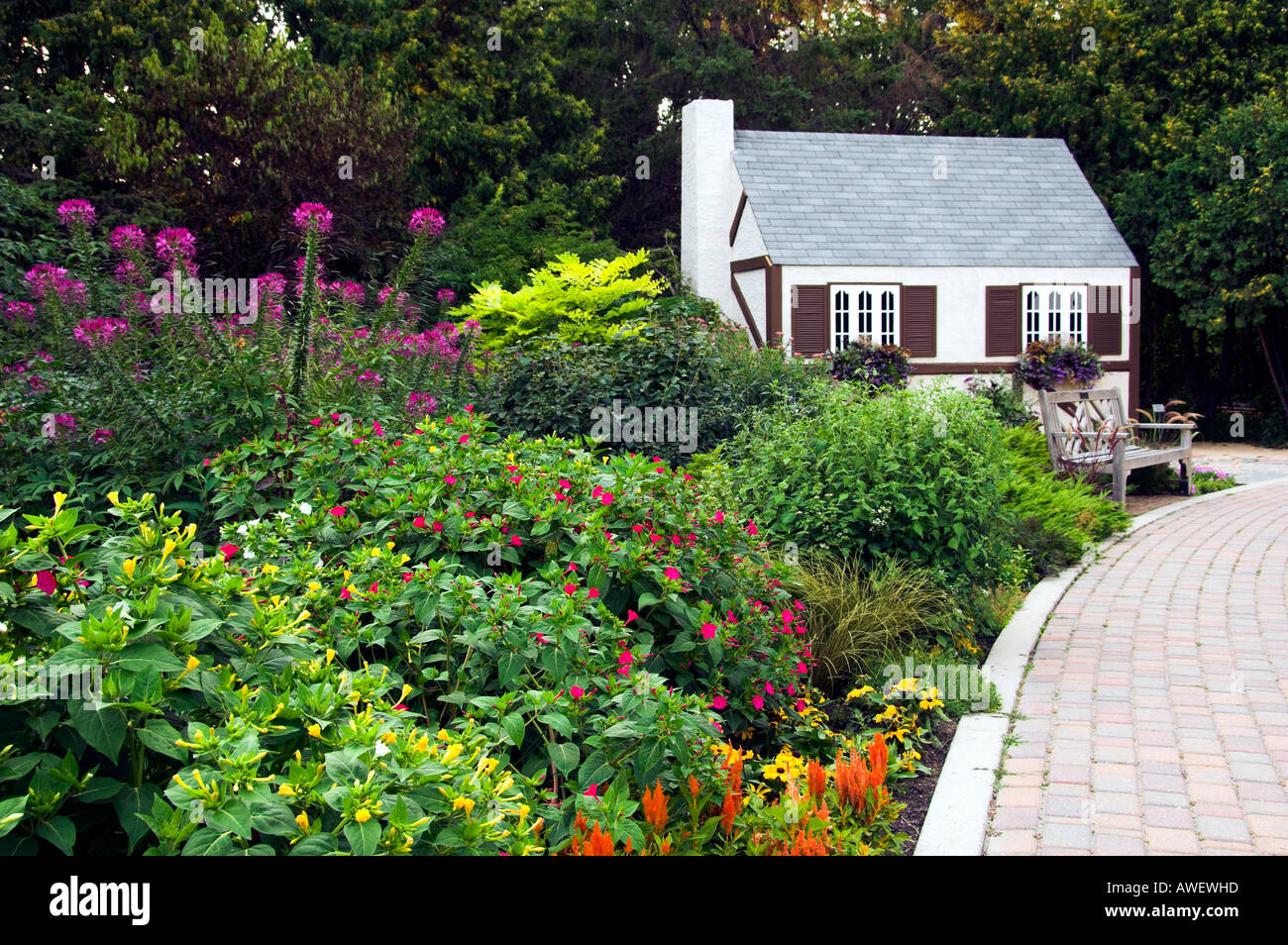 Grandma's Cottage in the flowers gardens of the English Gardens in Winnipeg Manitoba Canada